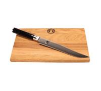 KAI Shun Classic - Set di coltelli da trinciante sensazionale DM-0703 con lama damascata da 20 cm, + tagliere in legno di quercia lavorato a mano 30 x 18 cm