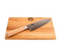 Kai Shun Classic White DM-0702W - Set regalo Santoku 18 cm in acciaio damascato con nucleo VG-10 + tagliere rovere 30 × 20 cm - Set regalo per professionisti e hobby - ultra affilato e delicato sulla
