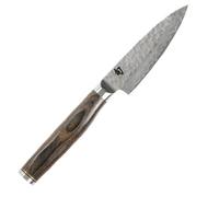 KAI Shun Premier Tim Mälzer coltello da ufficio giapponese 10 cm lunghezza lama - nucleo VG-MAX 61 (±1) HRC, 32 strati di damasco lucidato a specchio - legno Pakka marrone medio -superficie martellata