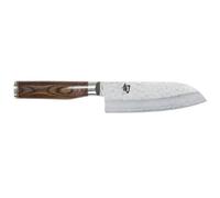 KAI Shun Premier Tim Mälzer Santoku 14 cm lunghezza lama - Nucleo VG-MAX 61 (±1) HRC, 32 strati di damasco lucidato a specchio - Legno Pakka venato marrone medio - Superficie martellata Made in Japan