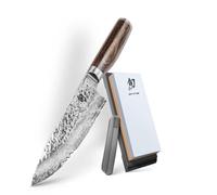 KAI Shun Premier Tim Mälzer TDM-1706-W25 - Set di 3 coltelli da cucina damascato, 20 cm, con pietra affilatrice e aiuto per affilare il taglio preciso e professionale