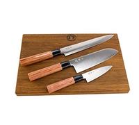 KAI Shun Seki Magoroku Redwood - Set di 3 coltelli giapponesi affilati | + un grande tagliere in rovere, 35 x 22 cm | VK: 259,- €