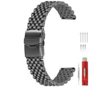 Kai Tian Cinturino in acciaio inox, 20 mm, 22 mm, 7 perle, chiusura rapida, in metallo, per uomini e donne, con doppia chiusura deployante, 22mm, Acciaio inossidabile, Nessuna pietra preziosa