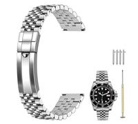 Kai Tian Cinturino per orologio da 20 mm in metallo con fibbia classica da immersione, in acciaio inox spazzolato medio lucido, cinturino regolabile a vite, colore argento, per uomini e donne