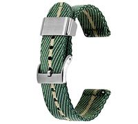 Kai Tian Cinturino per orologio da 22mm Tono verde kaki Tela Supporto in metallo Tessuto di lino Fibbia a sgancio rapido Cinturino di ricambio per uomo Donna