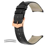 Kai Tian Cinturino per orologio in pelle elegante con estremità semicurva da 20mm con cinturino per orologio nero affusolato in acciaio inossidabile con chiusura in oro rosa per uomo donna