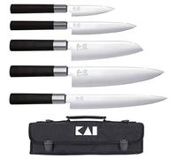 KAI Wasabi Black custodia per coltelli attrezzata - Coltello multiuso 10 cm, Coltello multiuso 15 cm, Santoku 16,5 cm, Coltello da chef 20 cm, Coltello da prosciutto 23 cm acciaio inossidabile 6A/1K6