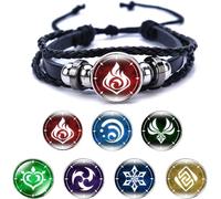 KAIAIWLUO Genshin Impact Bracciale,1 PCS Anime Bracciale Luminoso Intrecciata Bracciale + 7 PCS Animation Unisex Periferico Elements Sostituzione per Fuoco Ghiaccio Vento Erba Roccia Tuoni Acqua