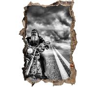 KAIASH 3D Adesivo murale Monocrome Biker in The Fog on Highway USA Wall Opening in 3D Look Wall or Door Sticker Wall Sticker Wall Sticker Decorazione murale 92x62cm