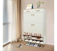 Kaichenyt Scarpiera stretta bianca in legno con 3 alette e 2 cassetti, moderna e semplice, scarpiera nascosta, 80 x 24 x 135 cm, scarpiera per 15-20 paia di scarpe