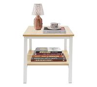 Kaichenyt Tavolino quadrato a 2 ripiani, con 4 poggiapiedi, spessore 16 mm, per libri, 42 x 42 x 45 cm, colore bianco+legno