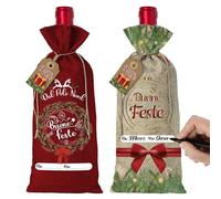 KAÏDENSÏ 12 Sacchetti per Bottiglie di Vino con Etichette Natalizie -12 Borse Regalo Vino con Bigliettino Auguri Carta Kraft -Idee Regalo Natale 2024