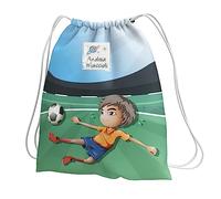 KAÏDENSÏ Sacca Asilo con Nome Tema Calcio - 32x40cm, Tasca Interna 20x10cm | Personalizzabile con spazio per targhetta con nome o foto, tasca interna con zip, capiente, per nido, materna e scuola