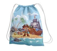 KAÏDENSÏ Sacca Asilo con Nome Tema Pirata - 32x40cm, Tasca Interna 20x10cm | Personalizzabile con spazio per targhetta con nome o foto, tasca interna con zip, capiente, per nido, materna e scuola