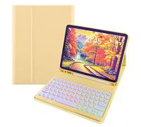 kaidisen Custodia con tastiera retroilluminata arcobaleno per iPad di 6a/5a generazione 2018/2017, iPad Air 2/1, Pro 9,7", 7 colori retroilluminati retrò, tastiera rotonda staccabile, colore giallo