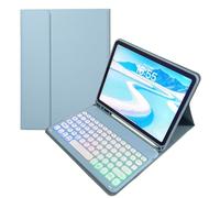 kaidisen Custodia con tastiera retroilluminata arcobaleno per iPad di 6a/5a generazione 2018/2017, iPad Air 2/1, Pro 9,7", 7 colori retroilluminati retrò, tastiera rotonda staccabile, colore caramella