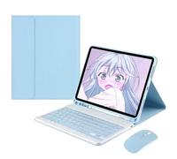 kaidisen Custodia per tastiera e mouse per Galaxy Tab S9 Plus / S9 FE+ / S8 Plus / S7 Plus / S7 FE da 12,4 pollici, custodia rimovibile con tastiera a colori carini, supporto S Pen ricarica, blu cielo