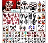 Kaieteur 42 fogli Halloween Face Tattoo, Tattoo Sticker Skull Pumpkin Collection Tatuaggio Temporaneo Impermeabile per Adulti e Bambini