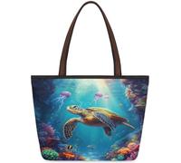 Kaifanee Borsa da donna in tela grande capacità borsa pieghevole | Borsa a tracolla riutilizzabile con meduse, tartarughe marine, coralli, costa dell'oceano, pesce, borsa a tracolla per lavoro