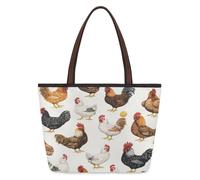 Kaifanee Borsa da donna in tela grande capacità borsa pieghevole | Borsa a tracolla riutilizzabile con galline e galline da fattoria di galli e animali, borsa a tracolla per lavoro quotidiano