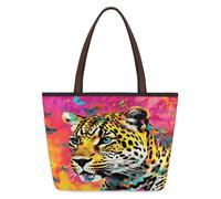 Kaifanee Borsa da donna in tela grande capacità borsa pieghevole | Borsa a tracolla riutilizzabile con farfalle e leopardi colorati per lavoro quotidiano casual