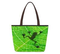Kaifanee Borsa da donna in tela grande capacità borsa pieghevole | Borsa a tracolla riutilizzabile con immagine di rana e ombra sulla foglia, borsa a tracolla per lavoro quotidiano casual