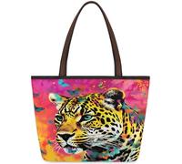 Kaifanee Borsa da donna in tela grande capacità borsa pieghevole | Borsa a tracolla riutilizzabile con leopardi colorati e farfalle, per lavoro quotidiano e casual
