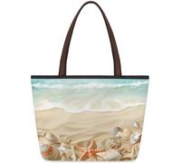 Kaifanee Borsa da donna in tela grande capacità borsa pieghevole | Borsa a tracolla riutilizzabile con conchiglie e stelle marine da spiaggia, per lavoro quotidiano