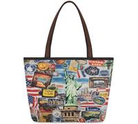 Kaifanee Borsa da donna in tela grande capacità borsa pieghevole | Borsa a tracolla riutilizzabile con città e statua della libertà, borsa a tracolla per lavoro quotidiano casual