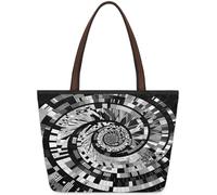 Kaifanee Borsa da donna in tela grande capacità borsa pieghevole | Borsa a tracolla riutilizzabile nera astratta con pianoforte e vortice per lavoro quotidiano casual borsa tote