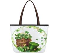 Kaifanee Borsa da donna in tela grande capacità borsa pieghevole | Borsa a tracolla riutilizzabile per giorno di San Patrizio con trifoglio verde primaverile e cappello