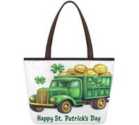 Kaifanee Borsa da donna in tela grande capacità borsa pieghevole | Borsa a tracolla riutilizzabile per San Patrizio con moneta d'oro con trifoglio e foglia di camion verde per casual