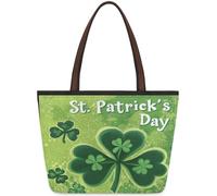 Kaifanee Borsa da donna in tela grande capacità borsa pieghevole | Borsa a tracolla riutilizzabile per giorno di San Patrizio con trifoglio verde, borsa a tracolla per lavoro quotidiano casual