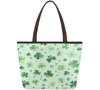 Kaifanee Borsa da donna in tela grande capacità borsa pieghevole | Borsa a tracolla riutilizzabile per giorno di San Patrizio con trifoglio verde, borsa a tracolla per lavoro quotidiano casual