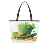 Kaifanee Borsa da donna in tela grande capacità borsa pieghevole | Borsa a tracolla riutilizzabile per il giorno di San Patrizio con trifoglio verde trifoglio e monete dorate borsa a tracolla
