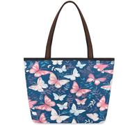 Kaifanee Borsa da donna in tela grande capacità borsa pieghevole | Dream Butterfly Pink Blue Ink Painting Borsa a tracolla riutilizzabile per lavoro quotidiano casual borsa per messaggi
