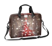 Kaifanee Borsa per computer portatile da 40,6 cm, borsa a tracolla per laptop o tablet, albero di Natale rosso su tavola di legno, borsa da lavoro per uomini e donne