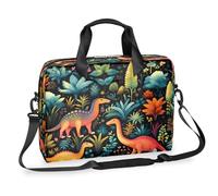 Kaifanee Borsa per computer portatile da 40,6 cm, borsa a tracolla per laptop o tablet, con dinosauri in stile cartone animato, animali, piante della giungla, valigetta da lavoro, regalo per uomini e