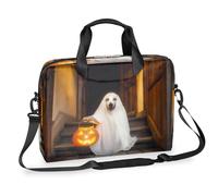Kaifanee Borsa per computer portatile da 40,6 cm, borsa a tracolla per laptop o tablet, divertente con fantasma di cane con zucca, dolcetto o trucco da lavoro, valigetta regalo per uomini e donne