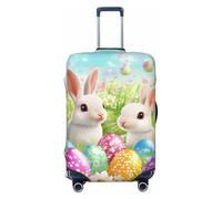 Kaifanee Copertura elastica da viaggio per valigia, con scritta "Happy Easter Day Spring Floral Eggs Suitcase Baggage Cover" antigraffio per bagagli da 58 a 66 cm, Coniglio Uova Colorate, L(27"-30"