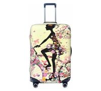 Kaifanee Copertura elastica per bagagli da viaggio, con gatti e farfalle, a tema animale domestico, antigraffio, adatta per bagagli da 68 a 76 cm, Ragazza Silhouette Ride Bicicletta, L(27"-30"
