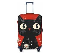 Kaifanee Copertura elastica per bagagli da viaggio, protezione per valigia, città e statua della libertà, antigraffio, adatta per bagagli da 45 a 81 cm, Gatto Nero Fiori Rossi Neve, M(23"-26"
