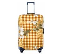 Kaifanee Copertura elastica per bagagli da viaggio, protezione per valigia, con frammenti floreali gialli, antigraffio, adatta per bagagli da 68 a 76 cm, Margherita gialla a scacchi, XL(31"-32"