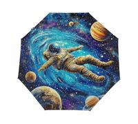 Kaifanee Ombrello pieghevole con apertura automatica e chiusura automatica, astronauta che nuota nello spazio, pianeti, resistente ai raggi UV, automatico, portatile, leggero, per adulti e bambini