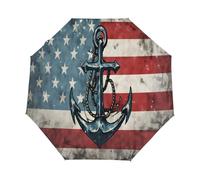 Kaifanee Ombrello pieghevole con apertura automatica e chiusura automatica, bandiera americana retrò, con ancora nautica, stampa artistica, resistente ai raggi UV, automatico, portatile, leggero, per