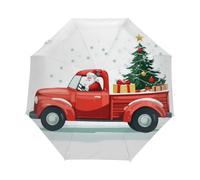 Kaifanee Ombrello pieghevole con apertura automatica e chiusura automatica, camion rosso vacanze alberi, neve bianca, resistente ai raggi UV, automatico, portatile, leggero, per adulti e bambini