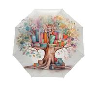 Kaifanee Ombrello pieghevole con apertura automatica e chiusura, con grande albero pieno di libri, resistente ai raggi UV, automatico, portatile, leggero, per adulti e bambini