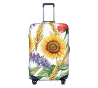 Kaifanee Sunny Day - Copertura elastica per bagagli da viaggio, con conchiglie, antigraffio, adatta per bagagli da 68 a 76 cm, Girasoli Papaveri Mais, XL(31"-32" Suitcase)