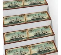 Kaifanee Tappeto antiscivolo per scale, stile vintage, barca a vela a vela e avventura in mare, 20 x 76 cm, tappeto di sicurezza in gomma per animali domestici, bambini e anziani