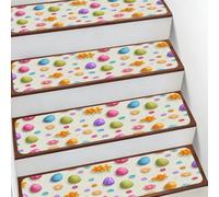 Kaifanee Tappeto antiscivolo per scale, uova di Pasqua colorate miste con bottoni e fiori, 19 x 76 cm, tappeto di sicurezza in gomma per animali domestici, bambini e anziani